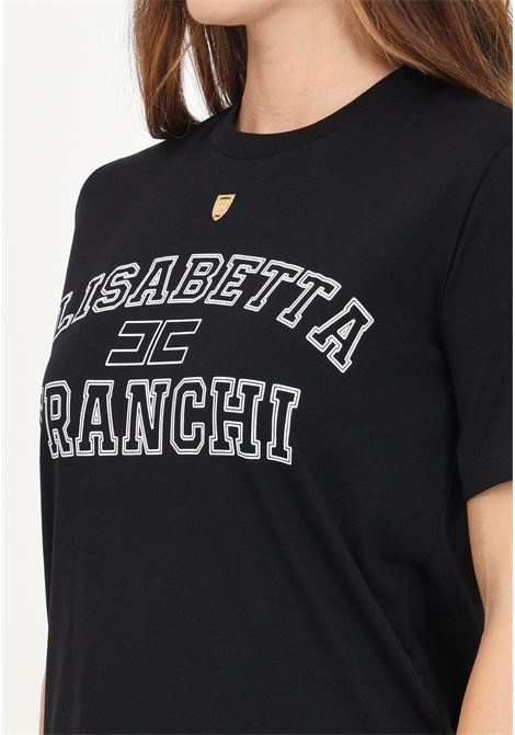 Women's black short sleeve t-shirt with college style logo print ELISABETTA FRANCHI | MA01546E2110